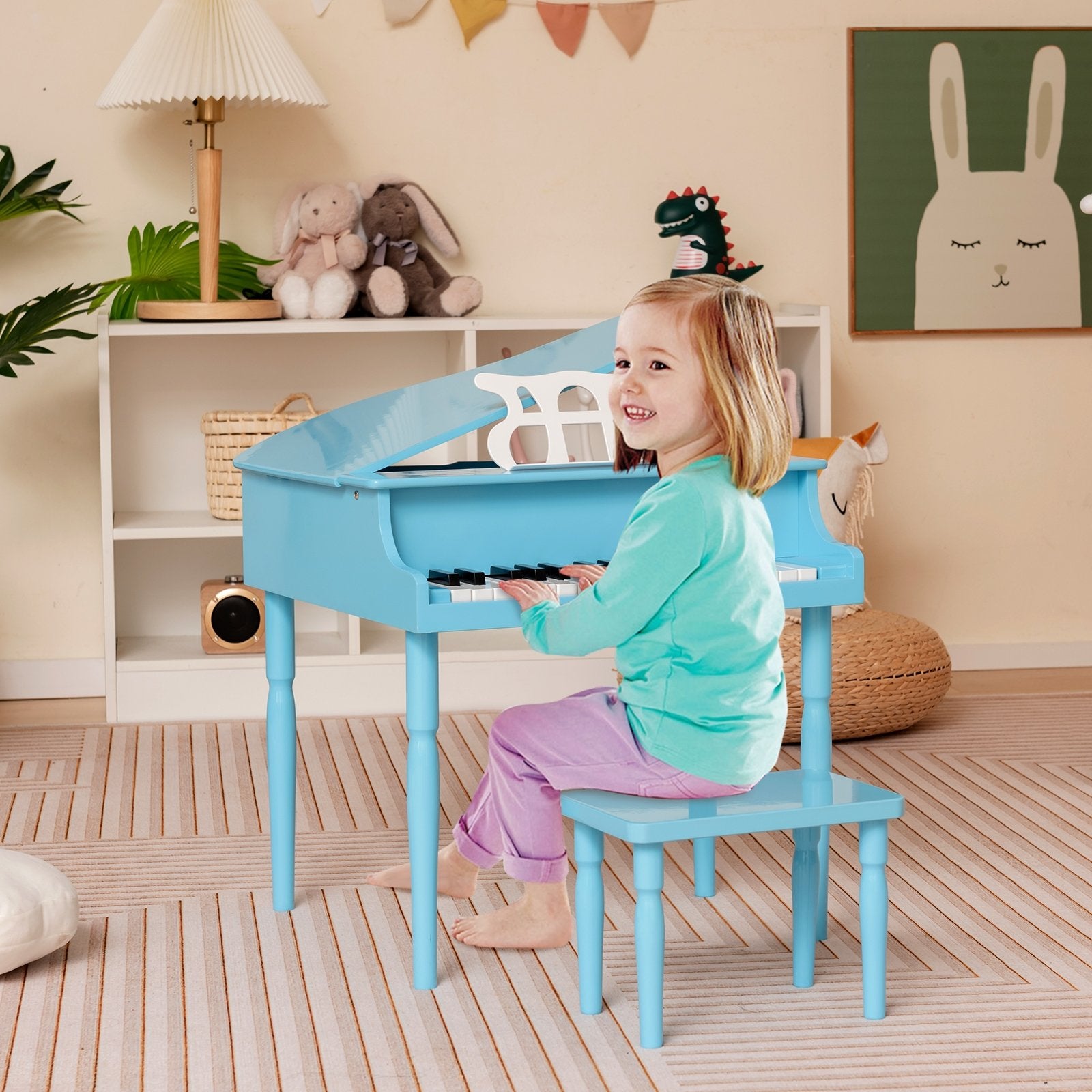 30-Key Wood Toy Kids Grand Piano with Bench and Music Rack, Blue Pianos & Keyboards   at Gallery Canada