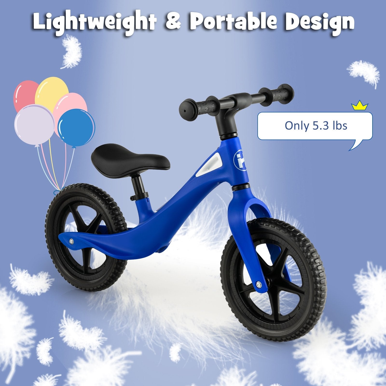 Kids Balance Bike with Rotatable Handlebar and Adjustable Seat Height, Blue Balance Bikes   at Gallery Canada