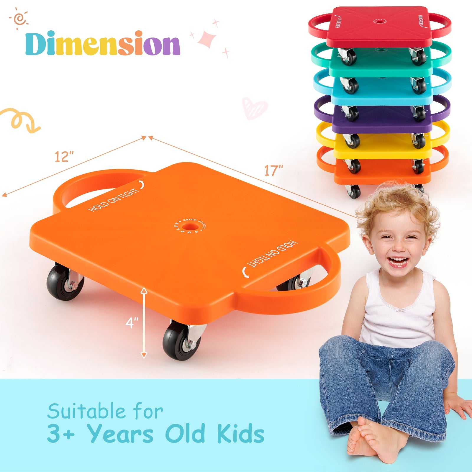 6-Pack Kids Scooter Board with Handles and Non-Marring Casters, Multicolor Scooters at Gallery Canada