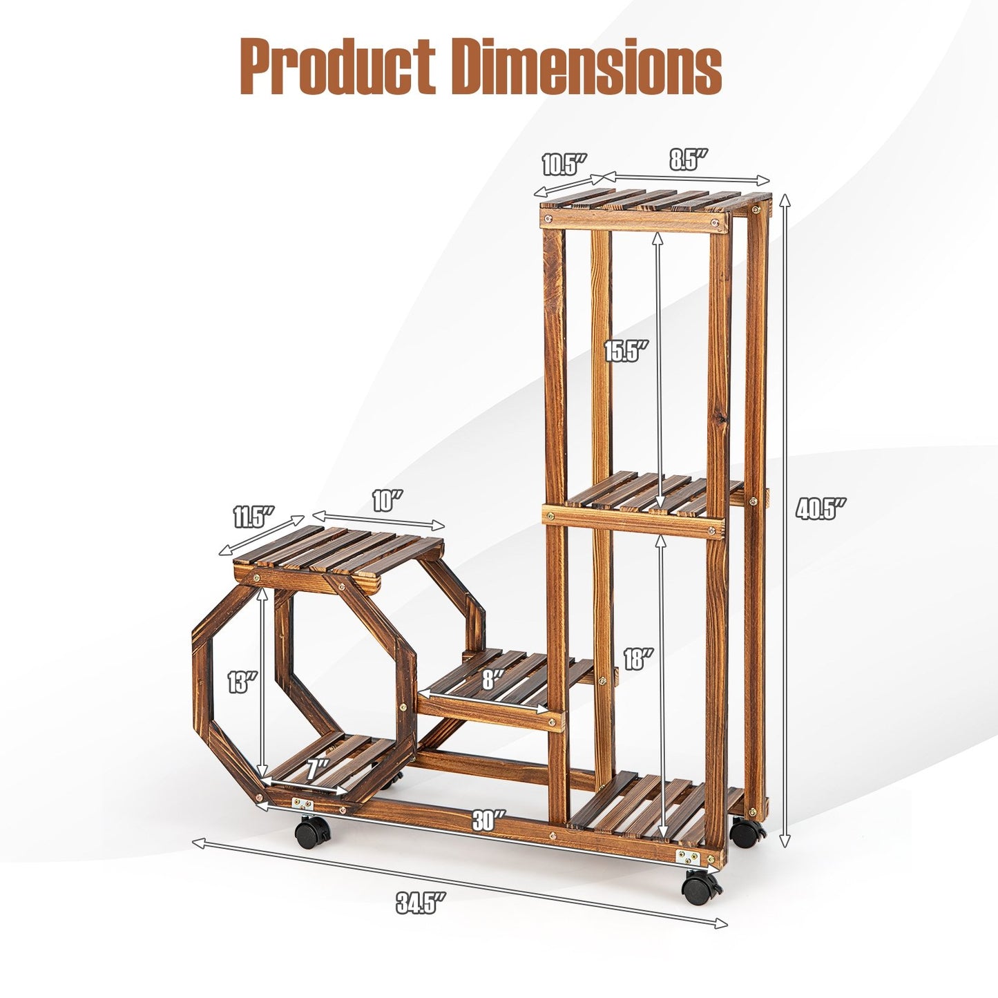 6-Tier Wooden Plant Stand with Wheels, Brown Plant Stands   at Gallery Canada