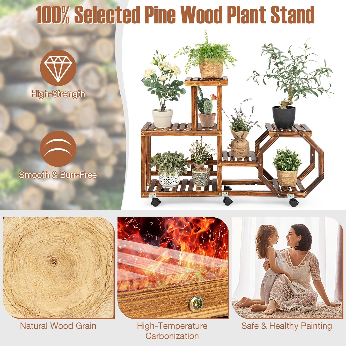 6-Layer Wooden Plant Stand for 8 Pots, Brown - Gallery Canada