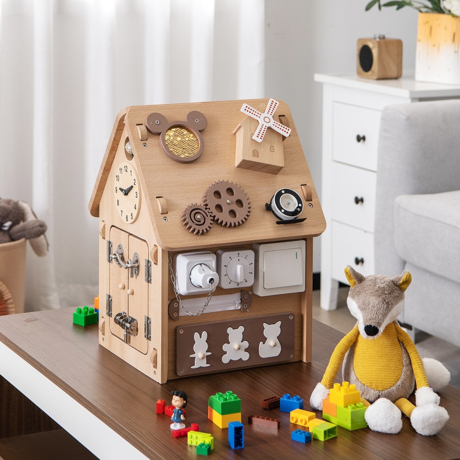 Multi-purpose Busy House with Sensory Games and Interior Storage Space, Natural Play Tents & Playhouse   at Gallery Canada