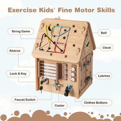 Multi-purpose Busy House with Sensory Games and Interior Storage Space, Natural Play Tents & Playhouse   at Gallery Canada