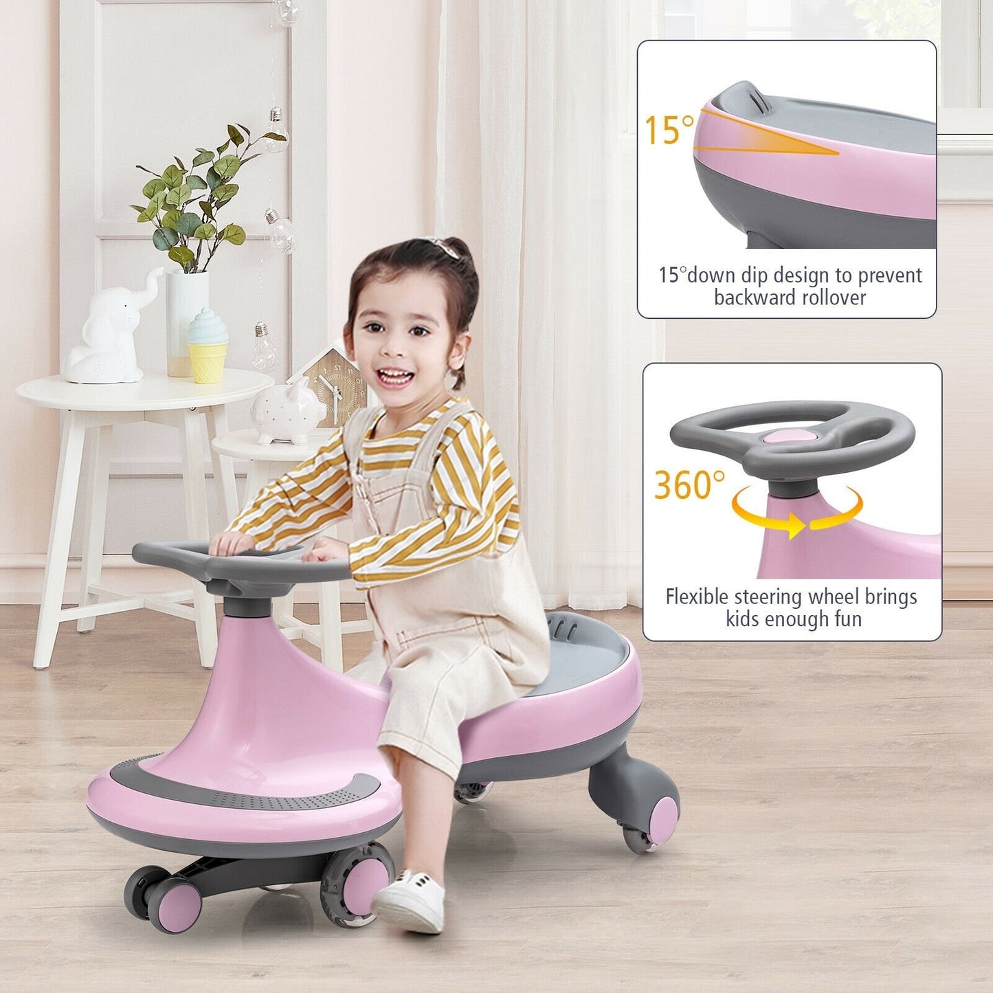 Wiggle Car Ride-on Toy with Flashing Wheels, Pink Push & Pedal Ride On Toys   at Gallery Canada