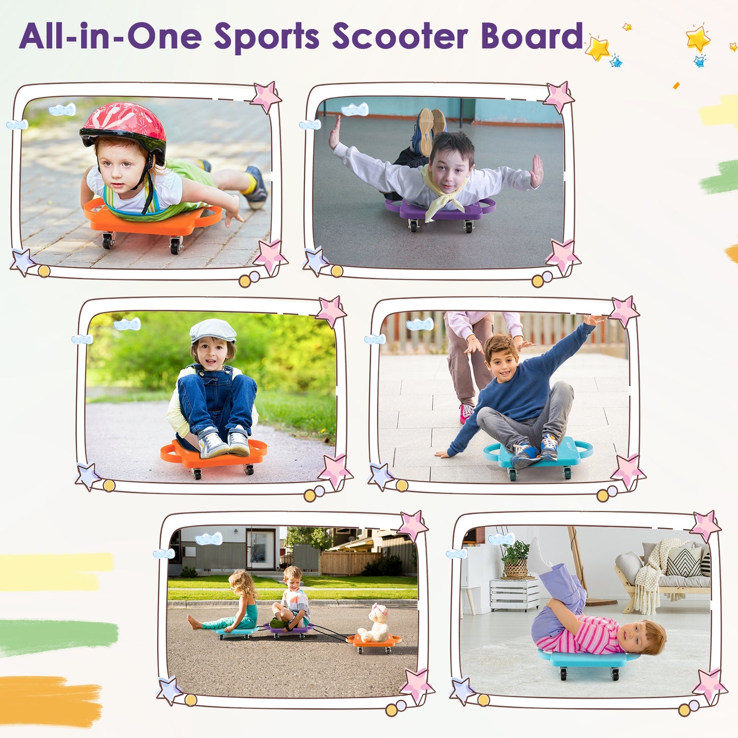 4/6-Pack Kids Sitting Scooter Board with Handles and Rolling Casters-4 Pack, Multicolor Scooters   at Gallery Canada