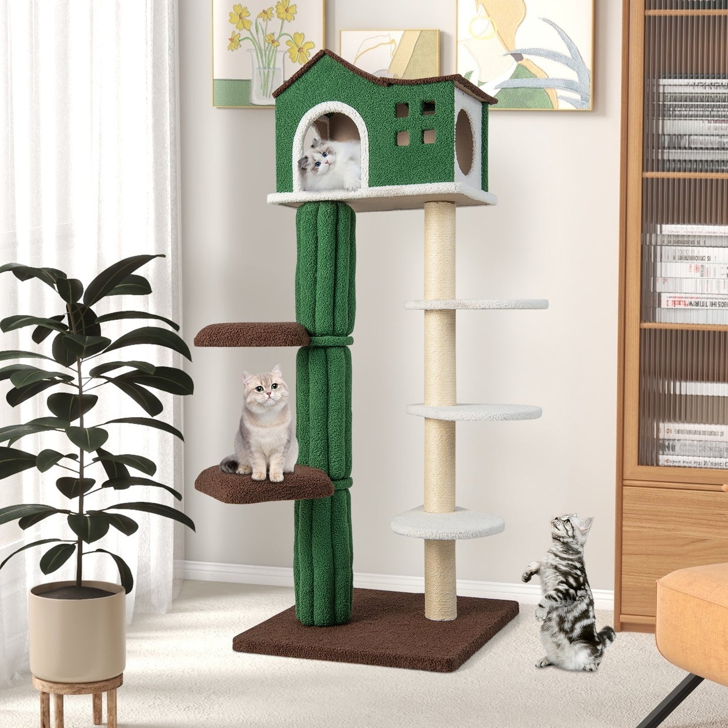 Multi-level Cat Tree with Condo andand Anti-tipping Device, Green - Gallery Canada