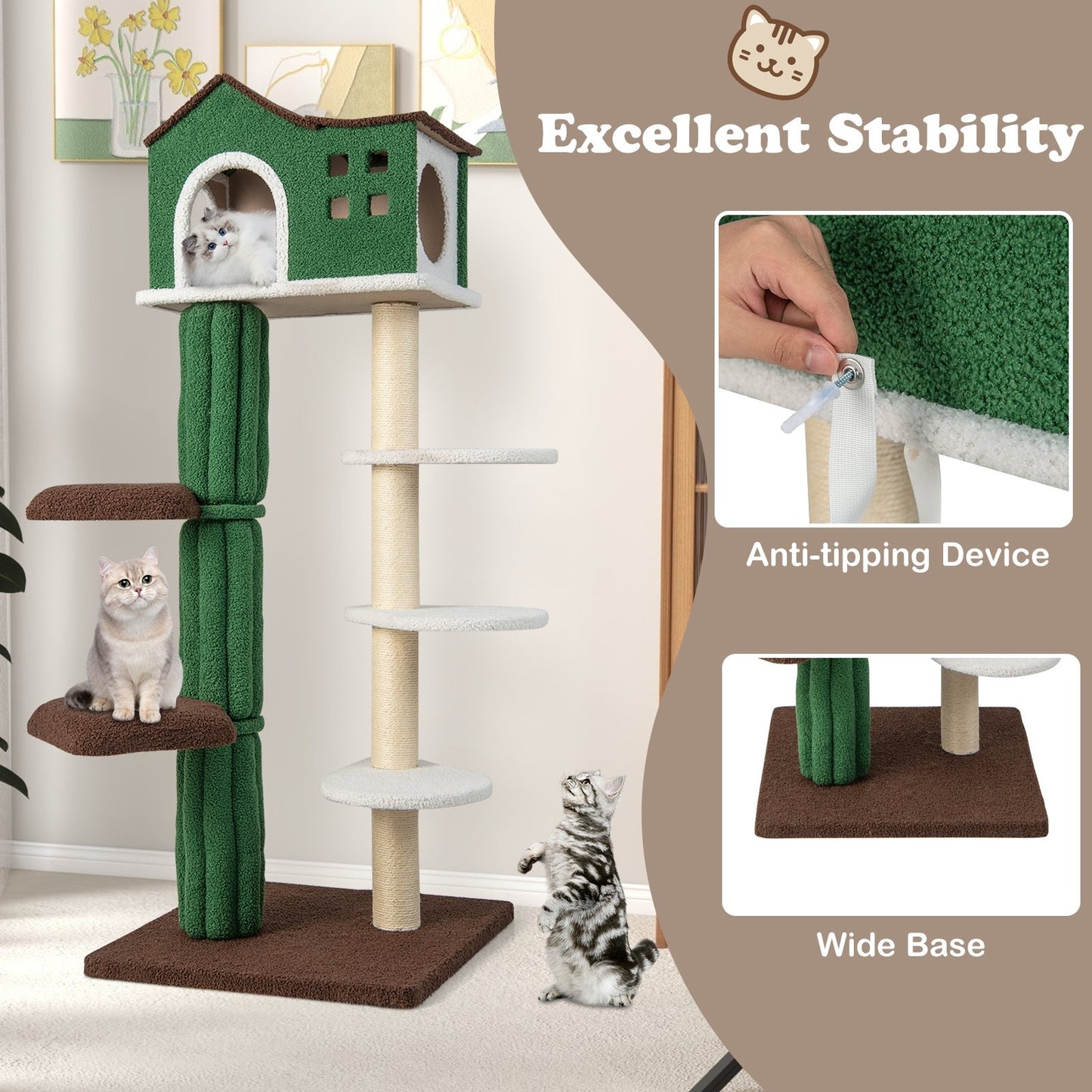 Multi-level Cat Tree with Condo andand Anti-tipping Device, Green Cat Trees Condos & Scratchers   at Gallery Canada