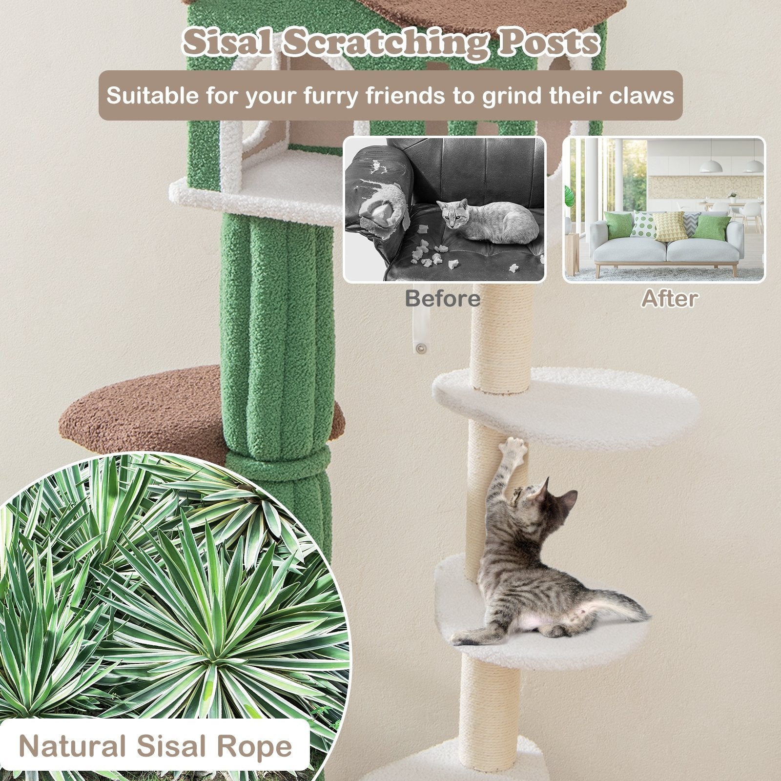 Multi-level Cat Tree with Condo andand Anti-tipping Device, Green Cat Trees Condos & Scratchers   at Gallery Canada