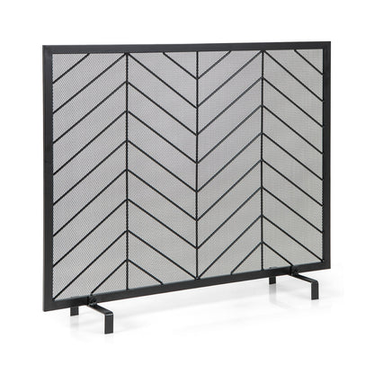 38 x 31 Inch Single Panel Fireplace Screen, Black Fireplace Tools   at Gallery Canada