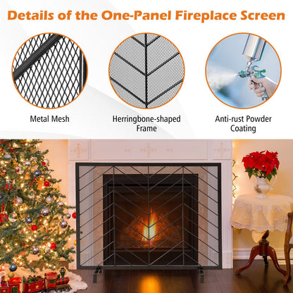 38 x 31 Inch Single Panel Fireplace Screen, Black Fireplace Tools   at Gallery Canada