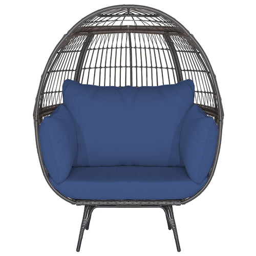 Oversized Patio Rattan Egg Lounge Chair with 4 Cushions, Navy