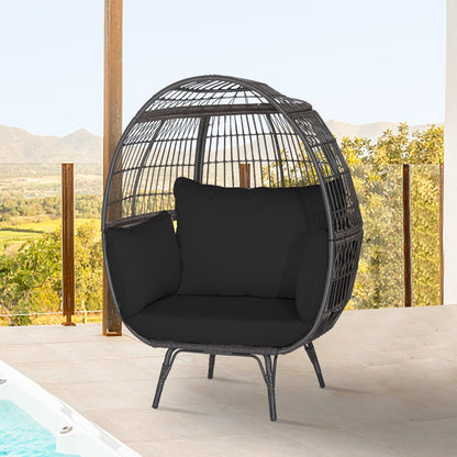 Oversized Indoor Wicker Egg Chair with Sturdy Metal Frame for Patio, Black Outdoor Chaise Lounges   at Gallery Canada