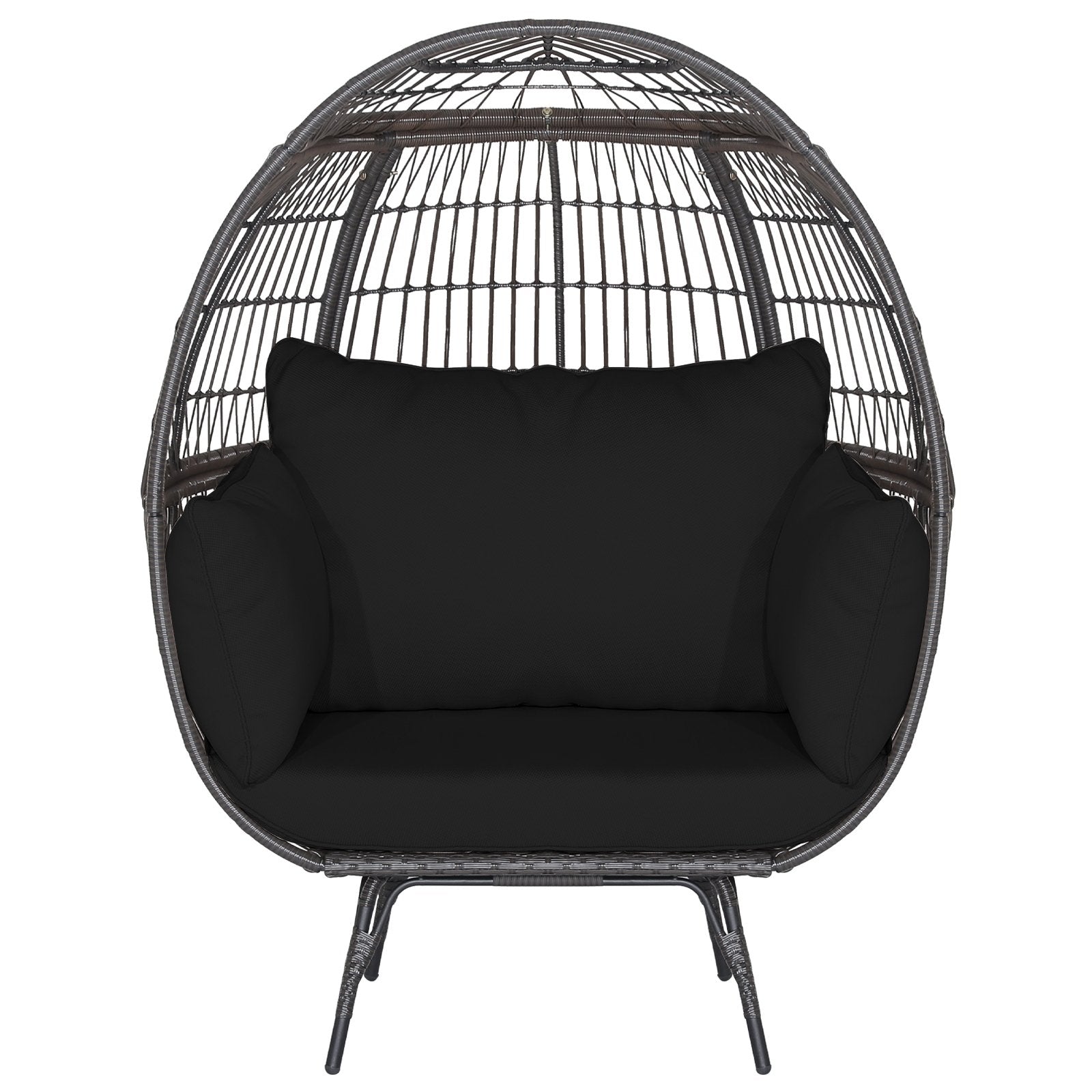 Oversized Indoor Wicker Egg Chair with Sturdy Metal Frame for Patio, Black Outdoor Chaise Lounges   at Gallery Canada