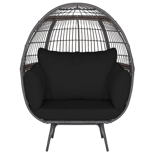 Oversized Indoor Wicker Egg Chair with Sturdy Metal Frame for Patio, Black