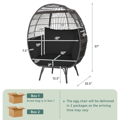 Oversized Indoor Wicker Egg Chair with Sturdy Metal Frame for Patio, Black Outdoor Chaise Lounges   at Gallery Canada