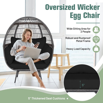 Oversized Indoor Wicker Egg Chair with Sturdy Metal Frame for Patio, Black Outdoor Chaise Lounges   at Gallery Canada