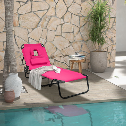 Beach Chaise Lounge Chair with Face Hole and Removable Pillow, Pink Outdoor Chaise Lounges   at Gallery Canada