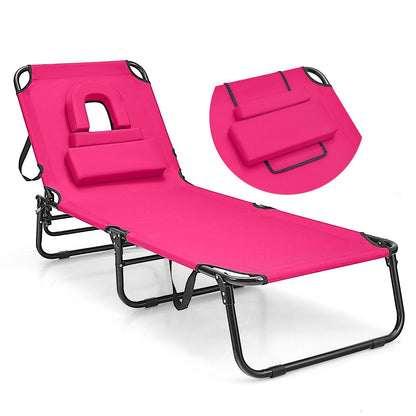 Beach Chaise Lounge Chair with Face Hole and Removable Pillow, Pink Outdoor Chaise Lounges   at Gallery Canada