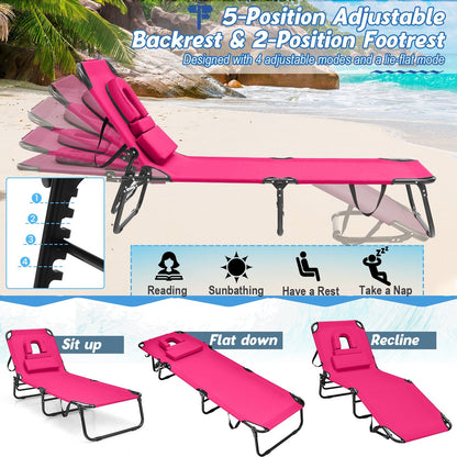 Beach Chaise Lounge Chair with Face Hole and Removable Pillow, Pink Outdoor Chaise Lounges   at Gallery Canada