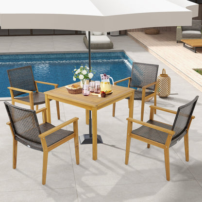 Set of 4 Outdoor Rattan Chair with Sturdy Acacia Wood Frame-Set of 4, Gray Patio Dining Chairs   at Gallery Canada