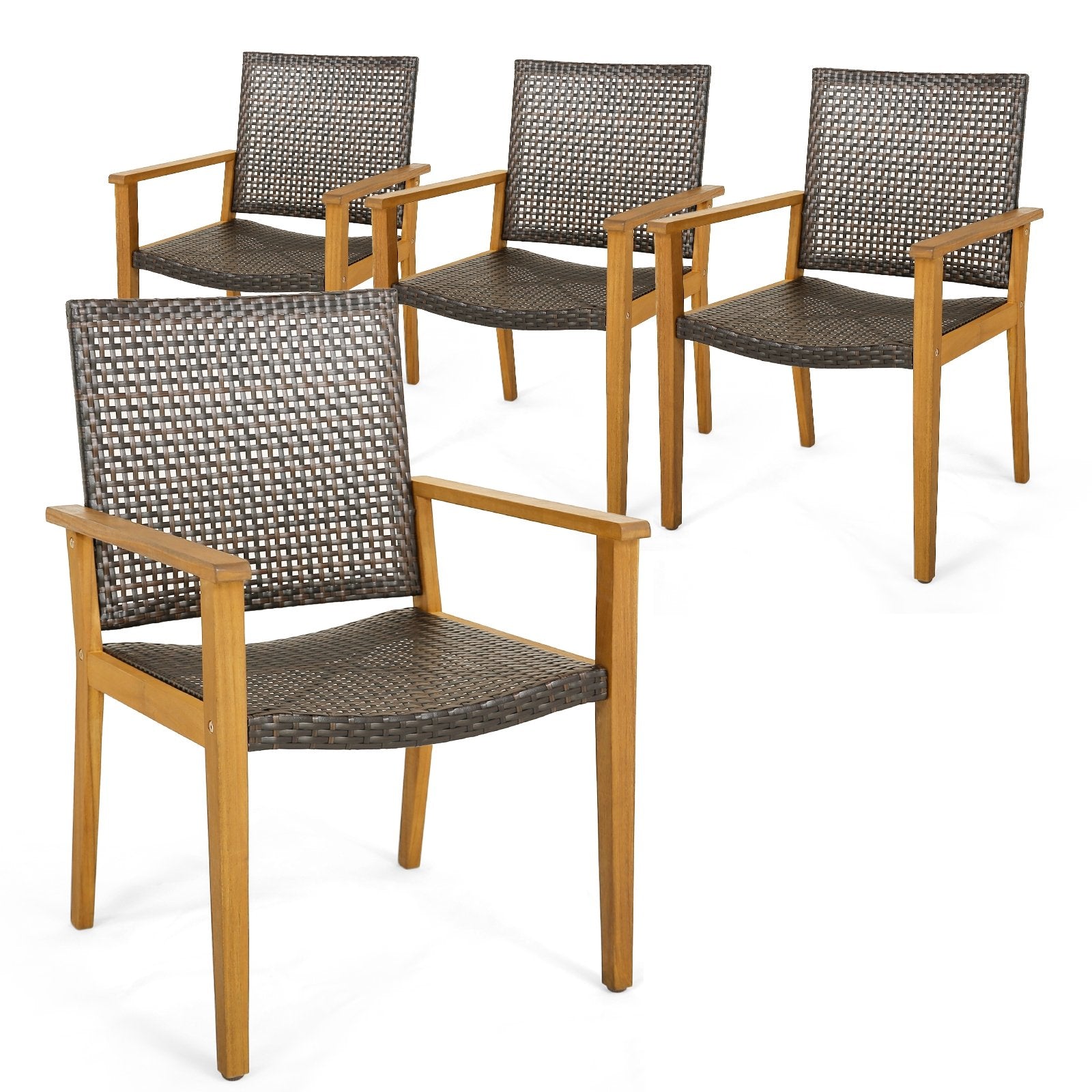 Set of 4 Outdoor Rattan Chair with Sturdy Acacia Wood Frame-Set of 4, Gray Patio Dining Chairs   at Gallery Canada