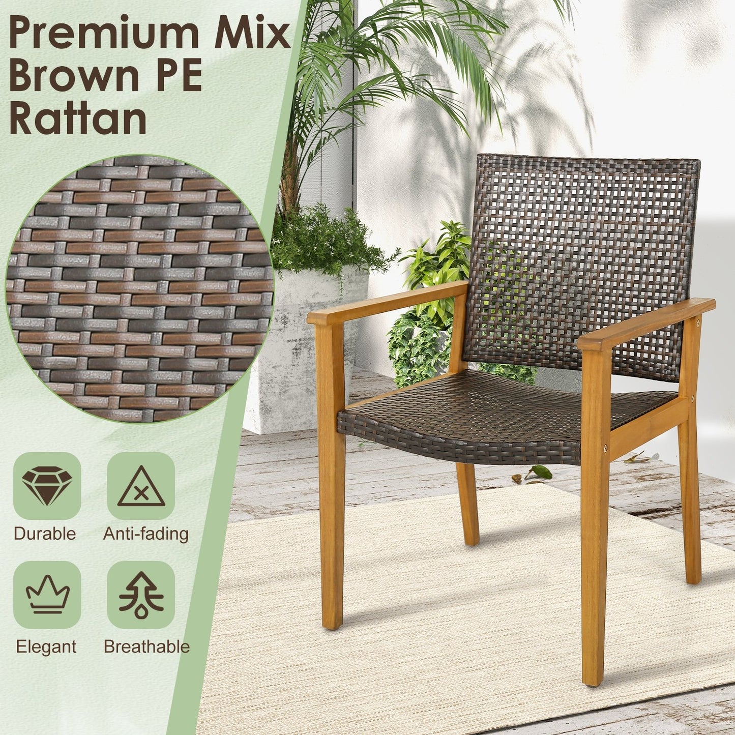 Set of 4 Outdoor Rattan Chair with Sturdy Acacia Wood Frame-Set of 4, Gray Patio Dining Chairs   at Gallery Canada