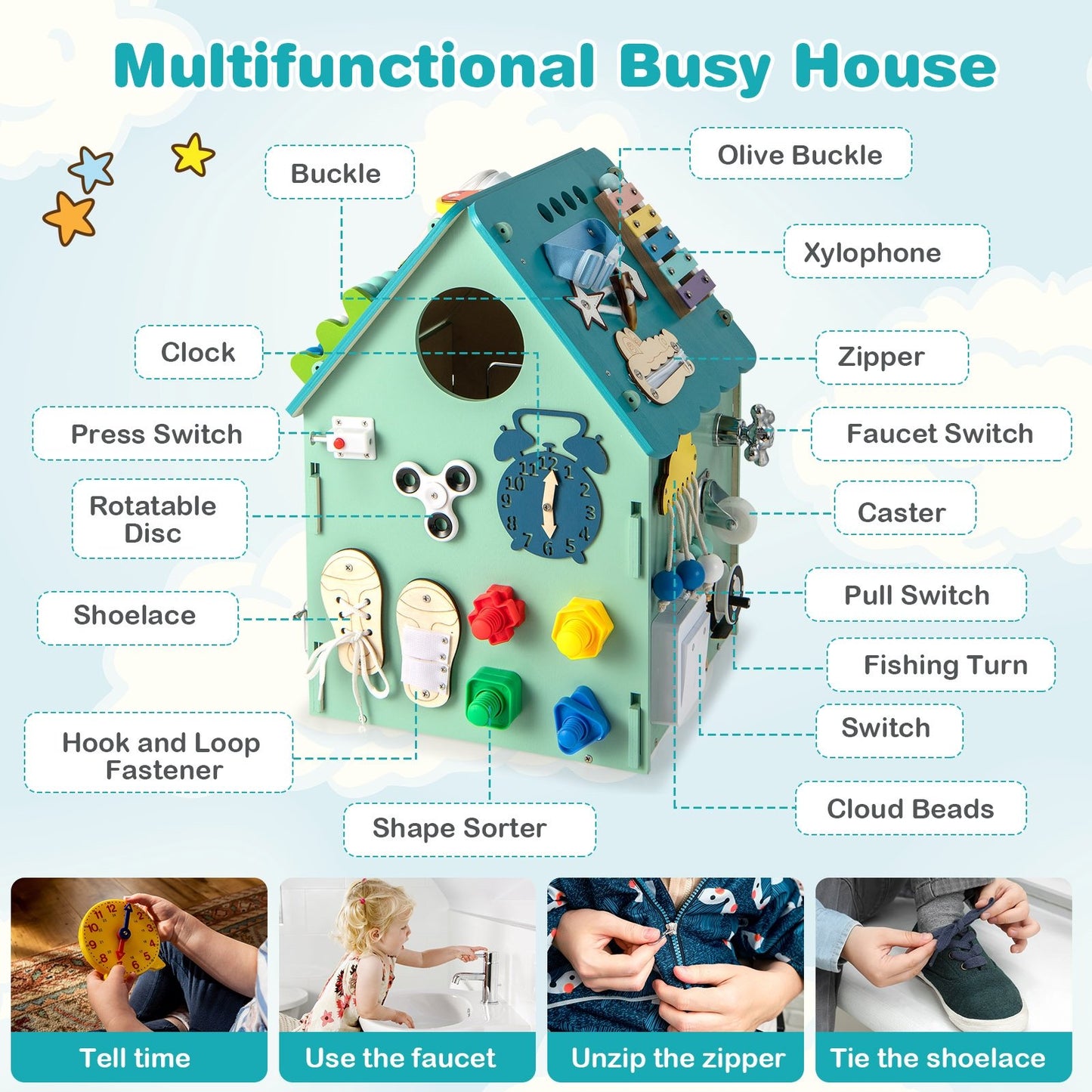 Montessori Play House with Sensory Games and Interior Storage Space, Blue Play Tents & Playhouse   at Gallery Canada