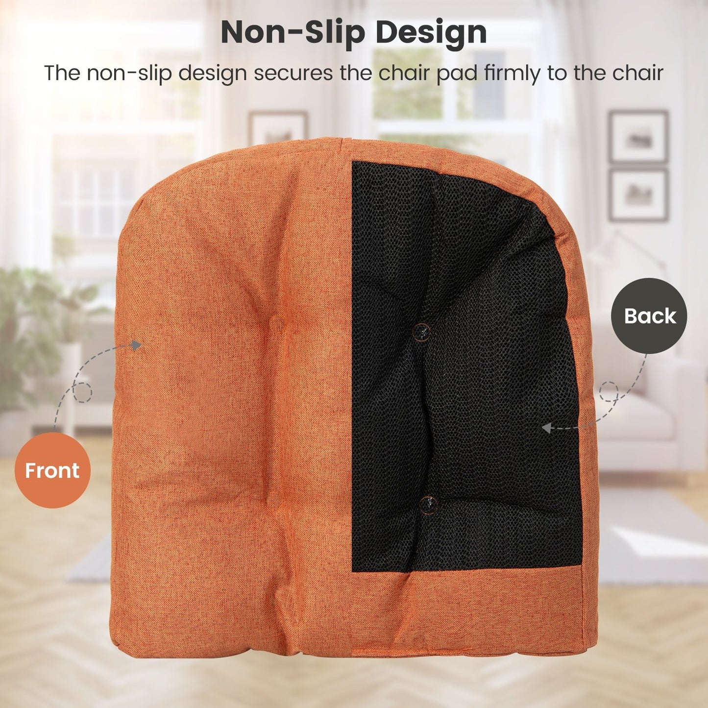4 Pack 17.5 x 17 Inch U-Shaped Chair Pads with Polyester Cover, Orange - Gallery Canada