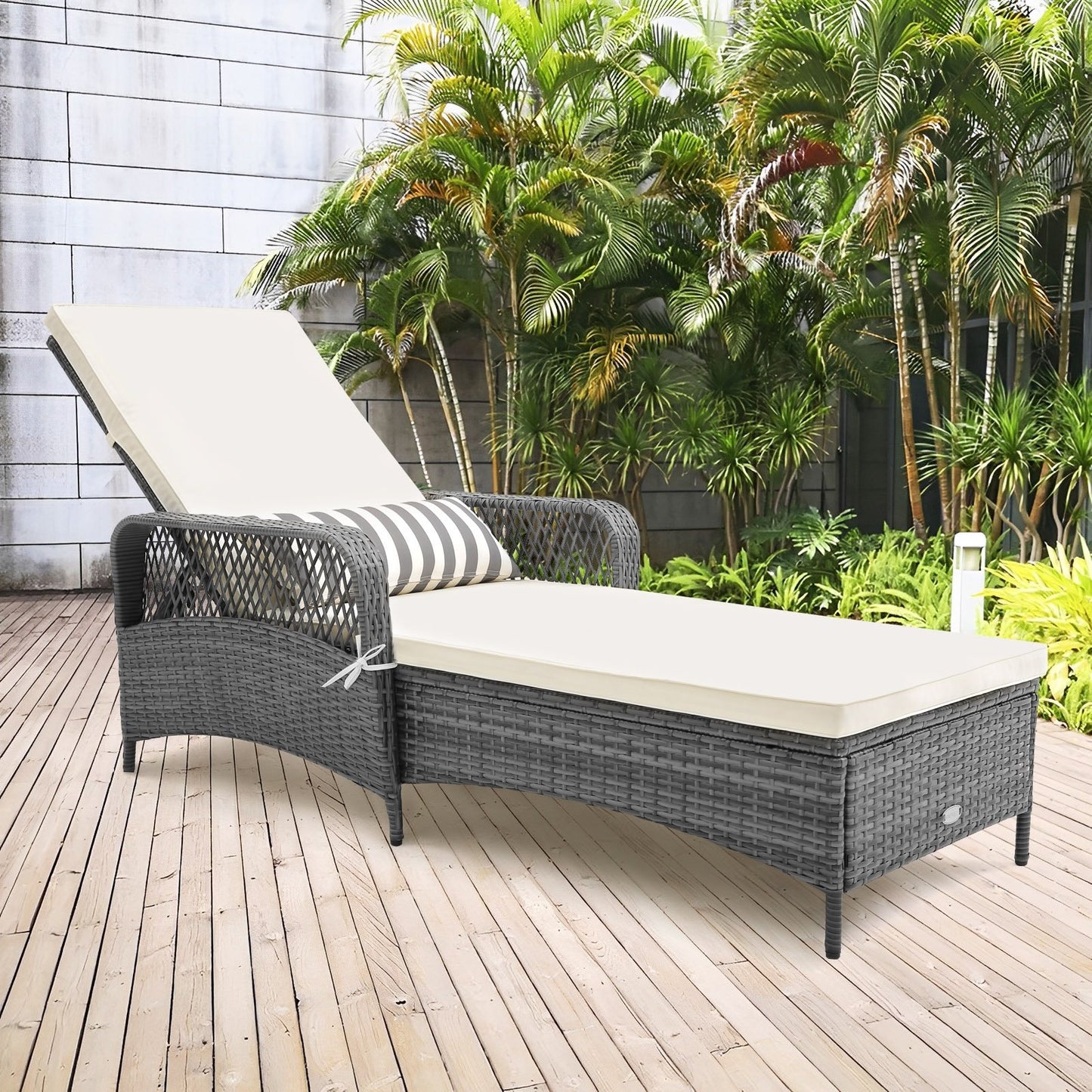 Outdoor Chaise Lounge Chair Recliner with 6-Level Backrest Cushion and Pillow, Gray Outdoor Chaise Lounges   at Gallery Canada