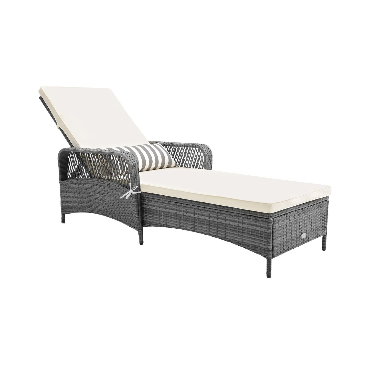 Outdoor Chaise Lounge Chair Recliner with 6-Level Backrest Cushion and Pillow, Gray Outdoor Chaise Lounges   at Gallery Canada