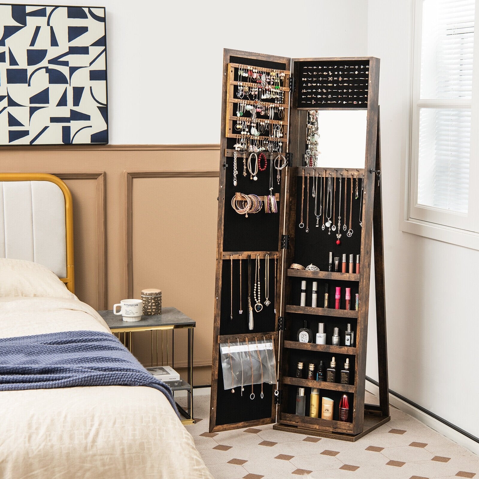 Standing Lockable Jewelry Storage Organizer with Full-Length Mirror, Brown Jewelry Armoires   at Gallery Canada