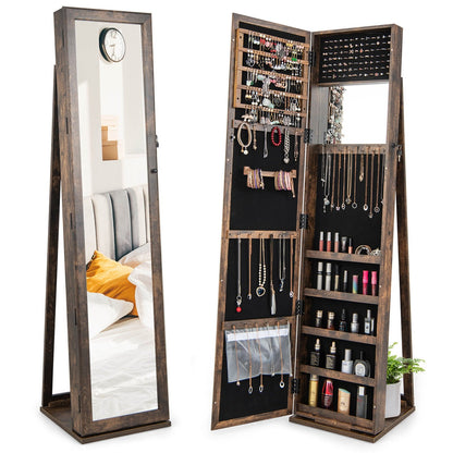 Standing Lockable Jewelry Storage Organizer with Full-Length Mirror, Brown Jewelry Armoires   at Gallery Canada