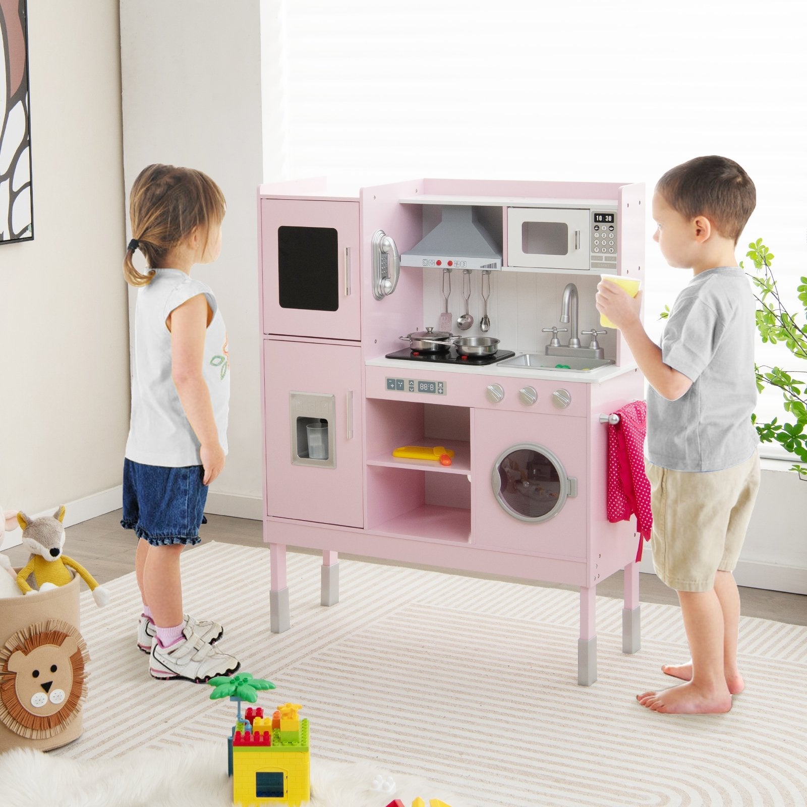 Pretend Play Kitchen for Kids with 16 Pieces Accessories, Pink Play Kitchen Sets   at Gallery Canada