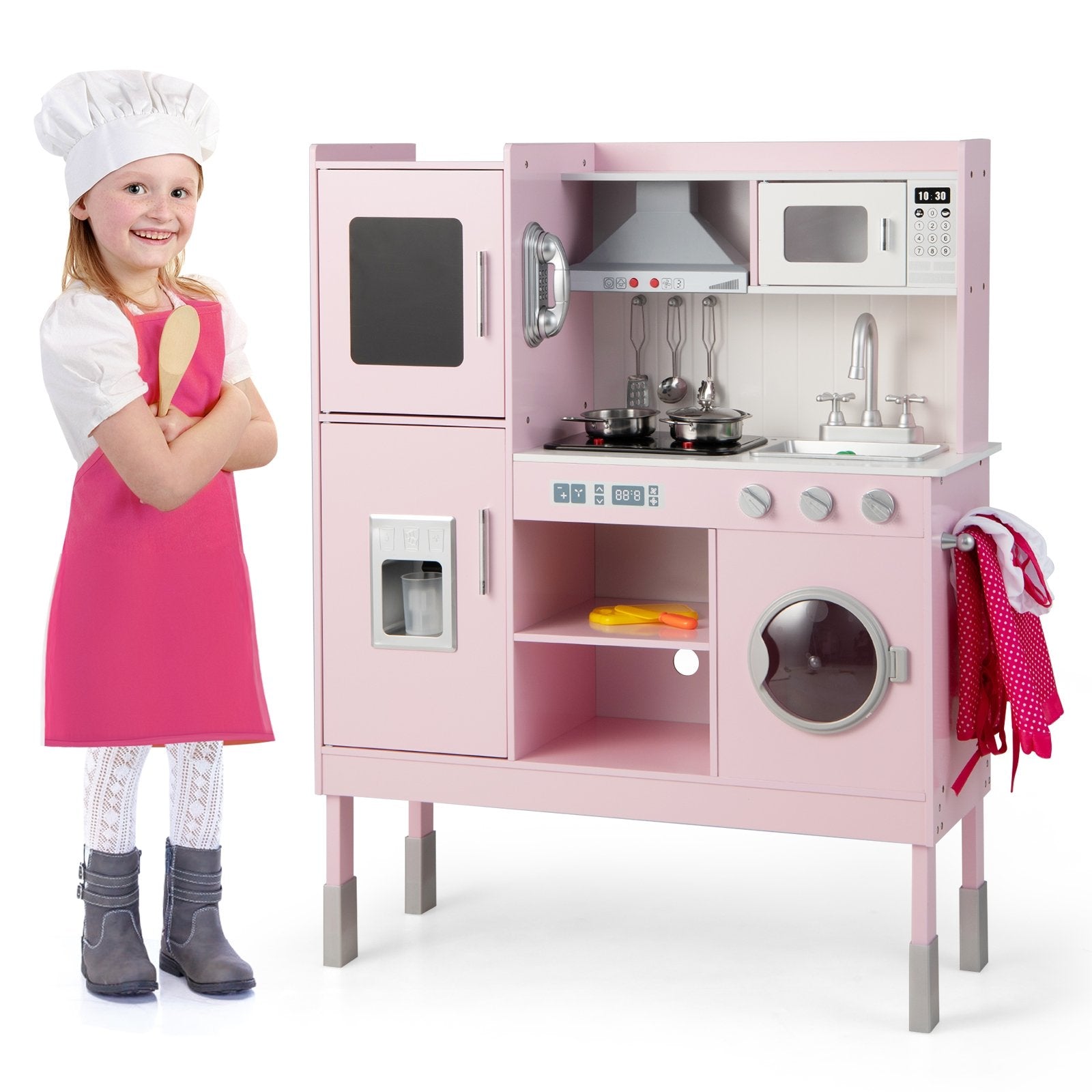 Pretend Play Kitchen for Kids with 16 Pieces Accessories, Pink Play Kitchen Sets   at Gallery Canada