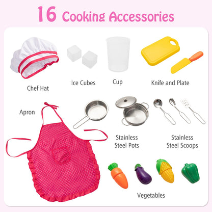 Pretend Play Kitchen for Kids with 16 Pieces Accessories, Pink Play Kitchen Sets   at Gallery Canada