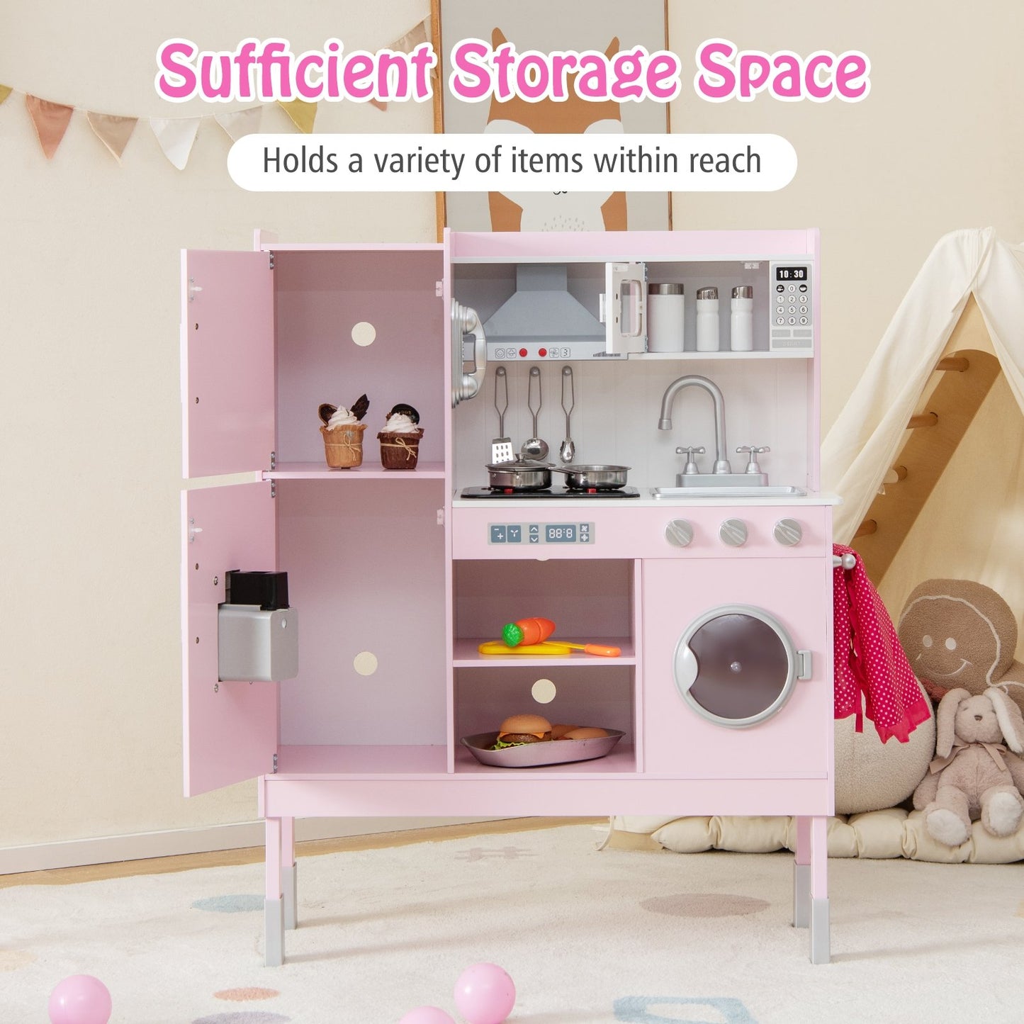 Pretend Play Kitchen for Kids with 16 Pieces Accessories, Pink Play Kitchen Sets   at Gallery Canada