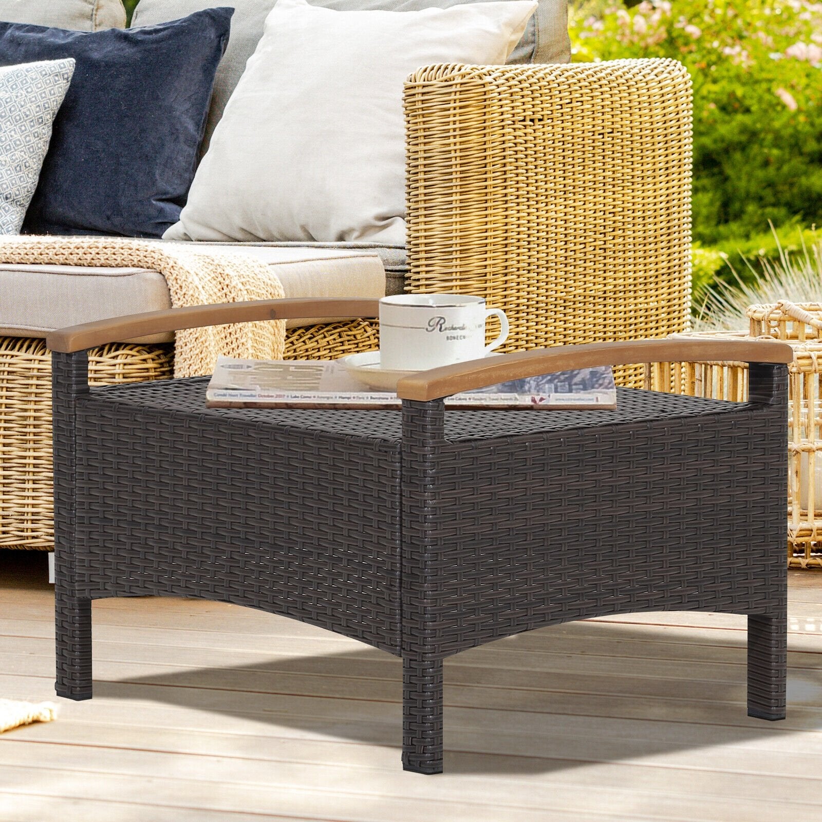 Set of 2 Fade-Resistant Wicker Patio Ottoman, Navy Outdoor Seating & Patio Chairs   at Gallery Canada