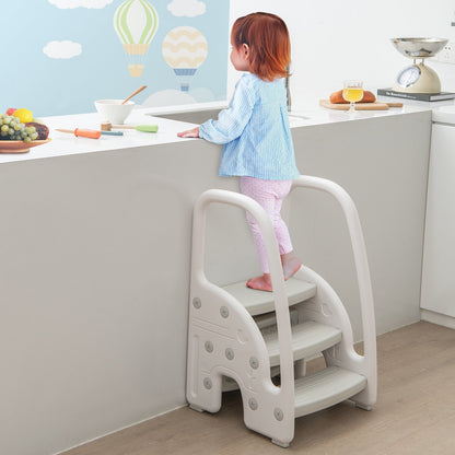 3-Step Stool with Safety Handles and Non-slip Pedals for Toddlers, Gray Toddler & Kids Furniture   at Gallery Canada