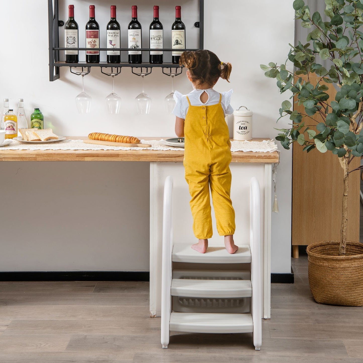 3-Step Stool with Safety Handles and Non-slip Pedals for Toddlers, Gray Toddler & Kids Furniture   at Gallery Canada