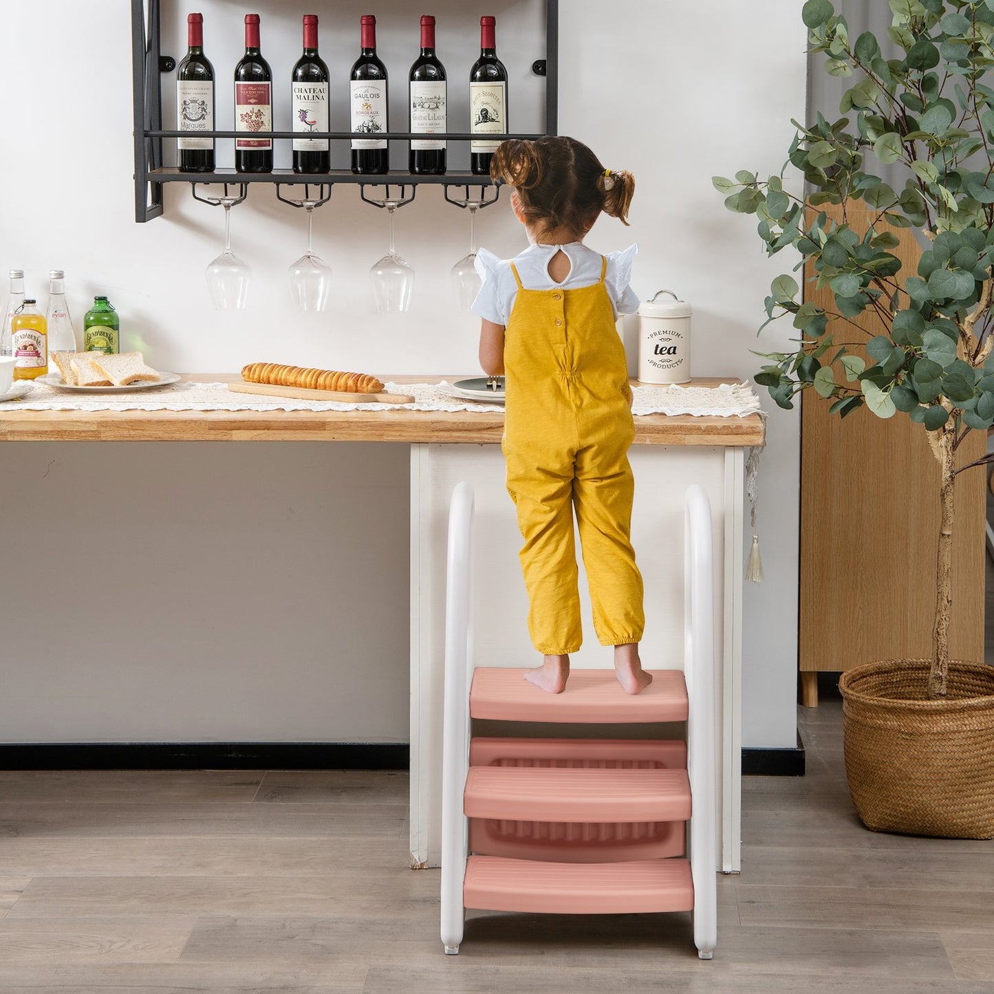 3-Step Stool with Safety Handles and Non-slip Pedals for Toddlers, Pink Toddler & Kids Furniture   at Gallery Canada