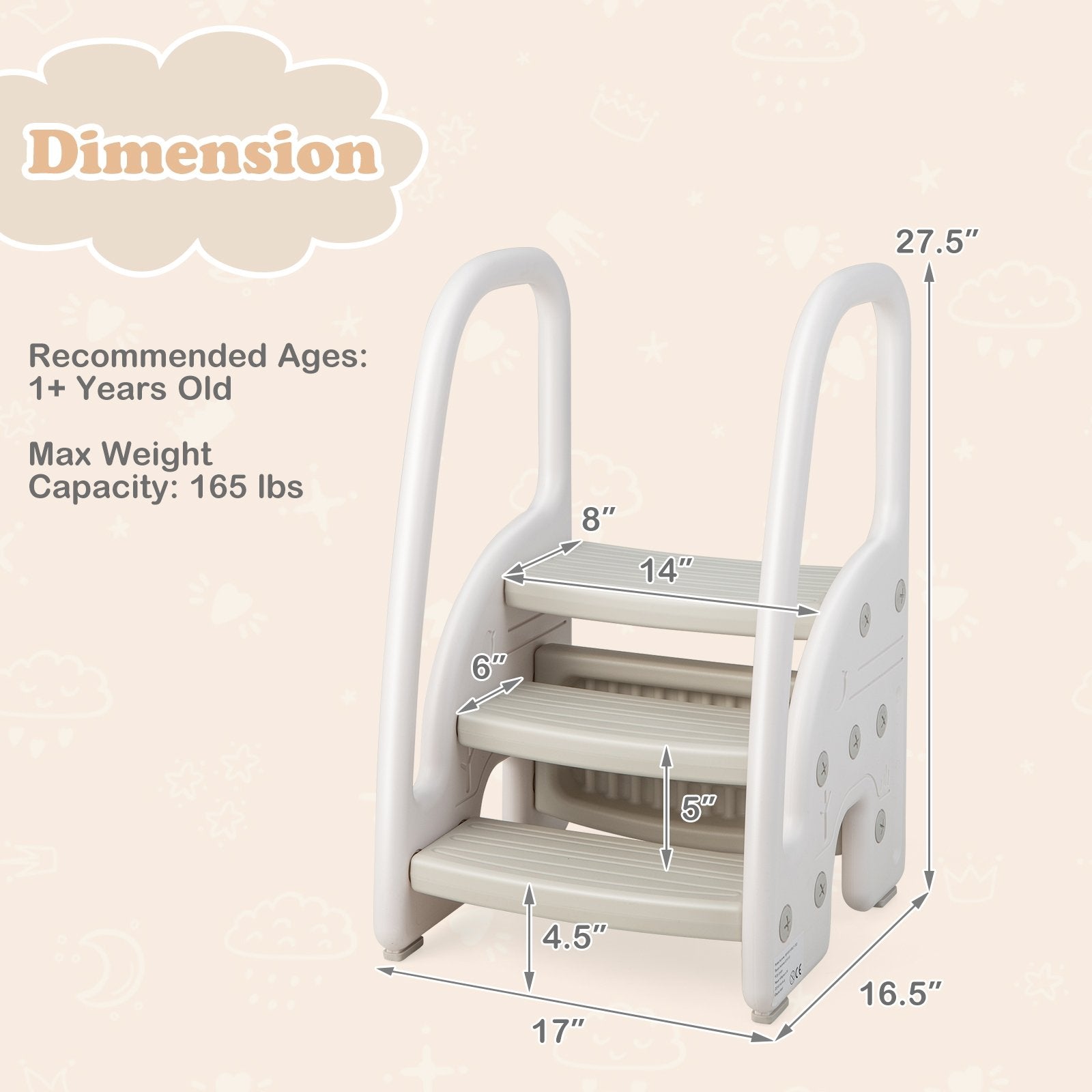 3-Step Stool with Safety Handles and Non-slip Pedals for Toddlers, Gray Toddler & Kids Furniture   at Gallery Canada