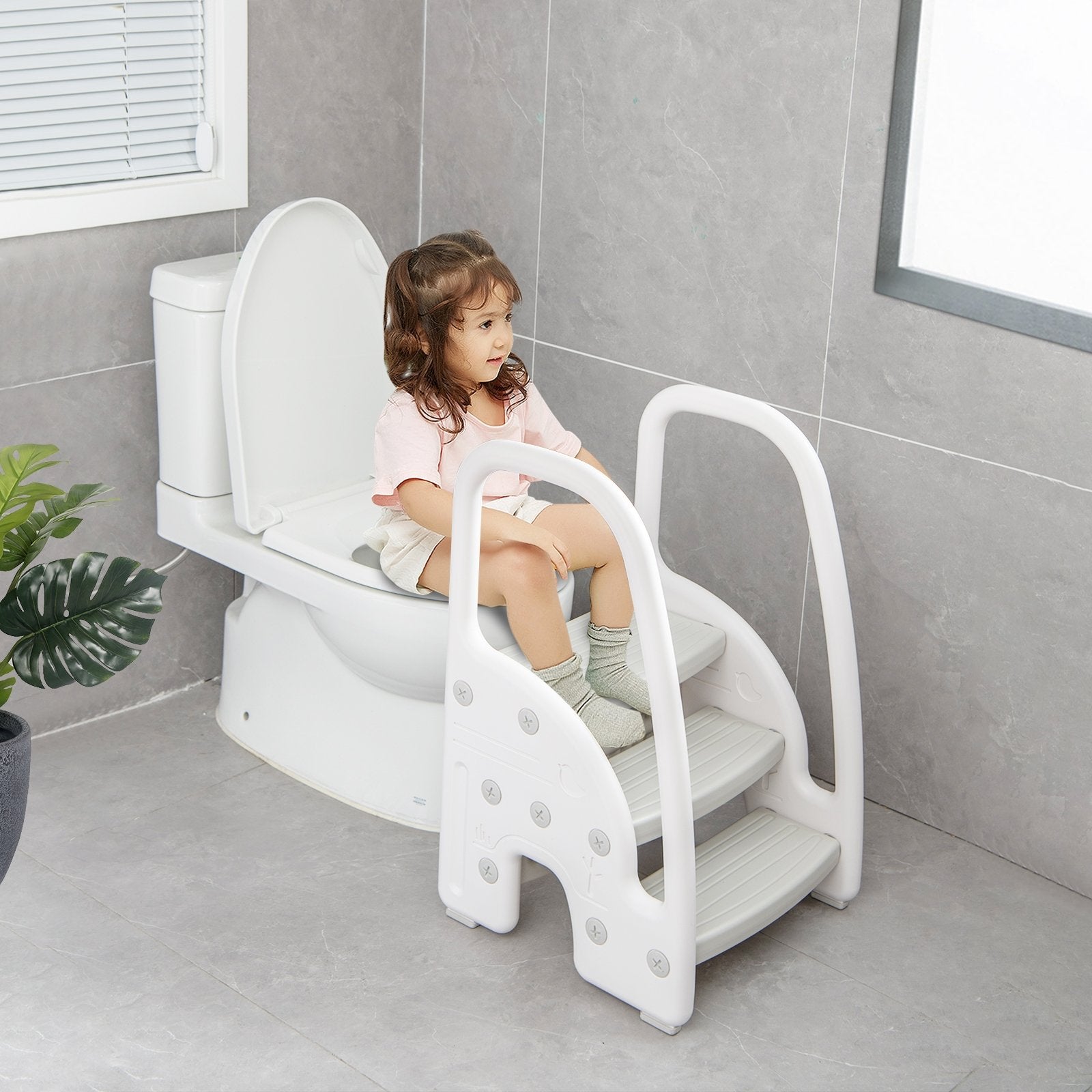 3-Step Stool with Safety Handles and Non-slip Pedals for Toddlers, Gray Toddler & Kids Furniture   at Gallery Canada