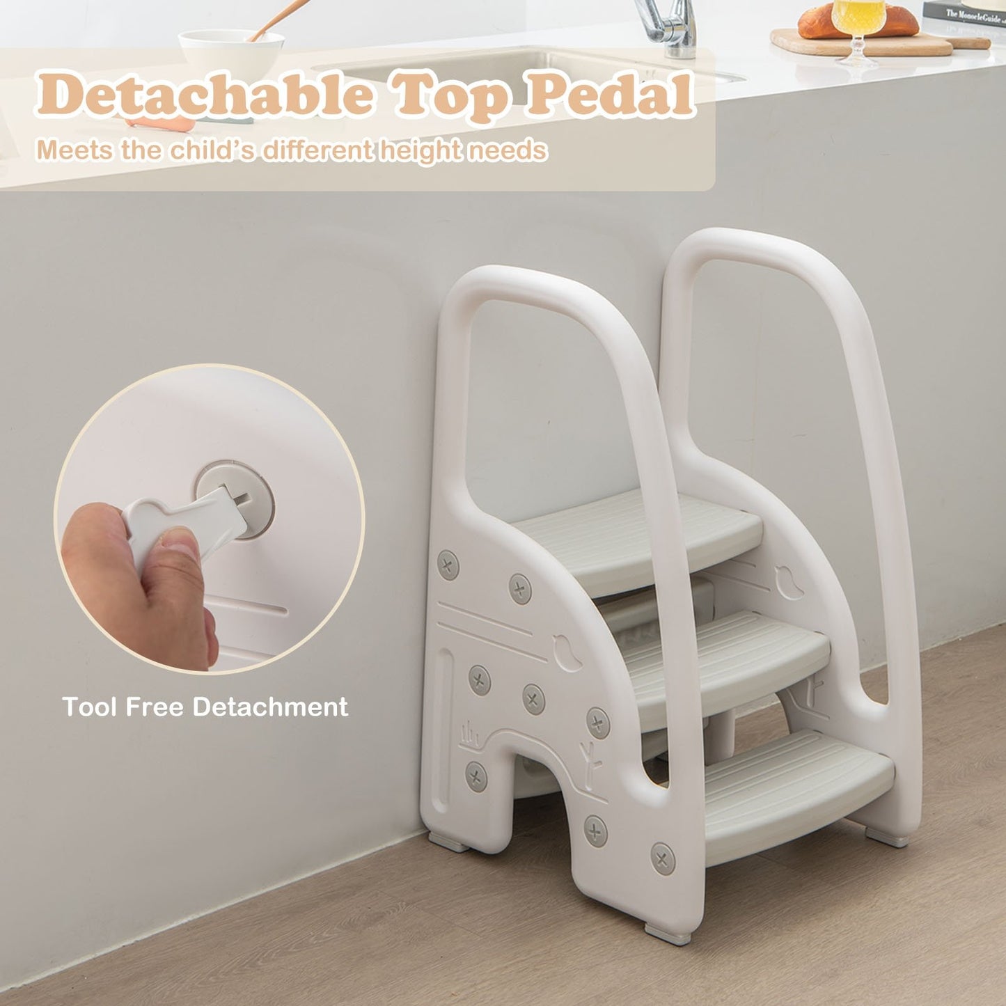 3-Step Stool with Safety Handles and Non-slip Pedals for Toddlers, Gray Toddler & Kids Furniture   at Gallery Canada