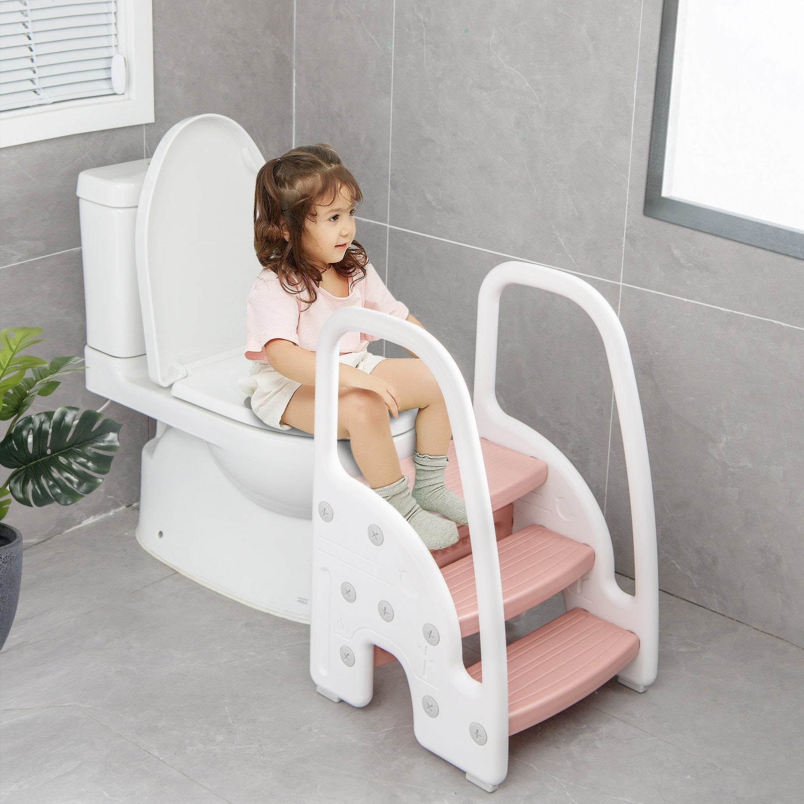 3-Step Stool with Safety Handles and Non-slip Pedals for Toddlers, Pink Toddler & Kids Furniture   at Gallery Canada