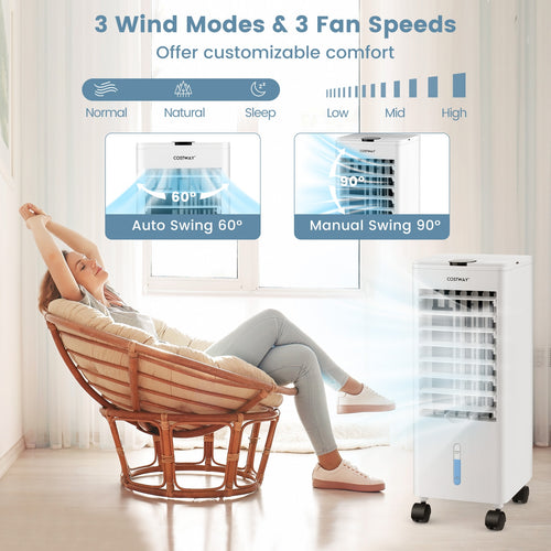 3-in-1 Evaporative Air Cooler with Remote for Home Office, White