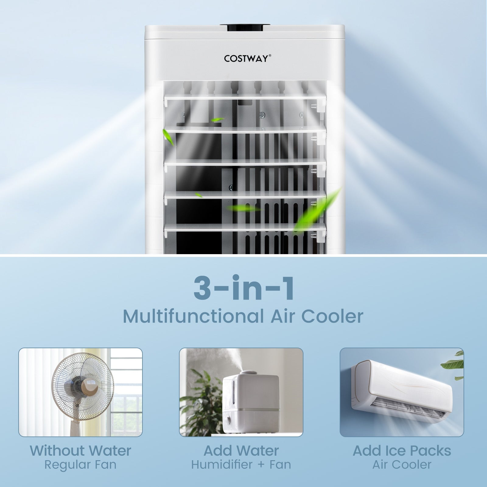 3-in-1 Evaporative Air Cooler with Remote for Home Office, White Air Coolers at Gallery Canada