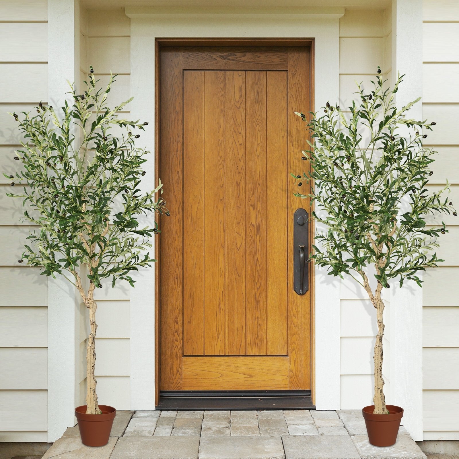 6 Feet  Artificial Olive Tree in Cement Pot-1 Piece, Green Faux Plants   at Gallery Canada