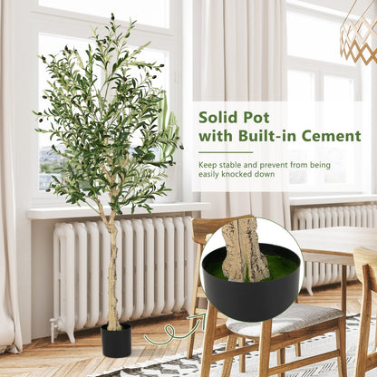 6 Feet  Artificial Olive Tree in Cement Pot-1 Piece, Green Faux Plants   at Gallery Canada