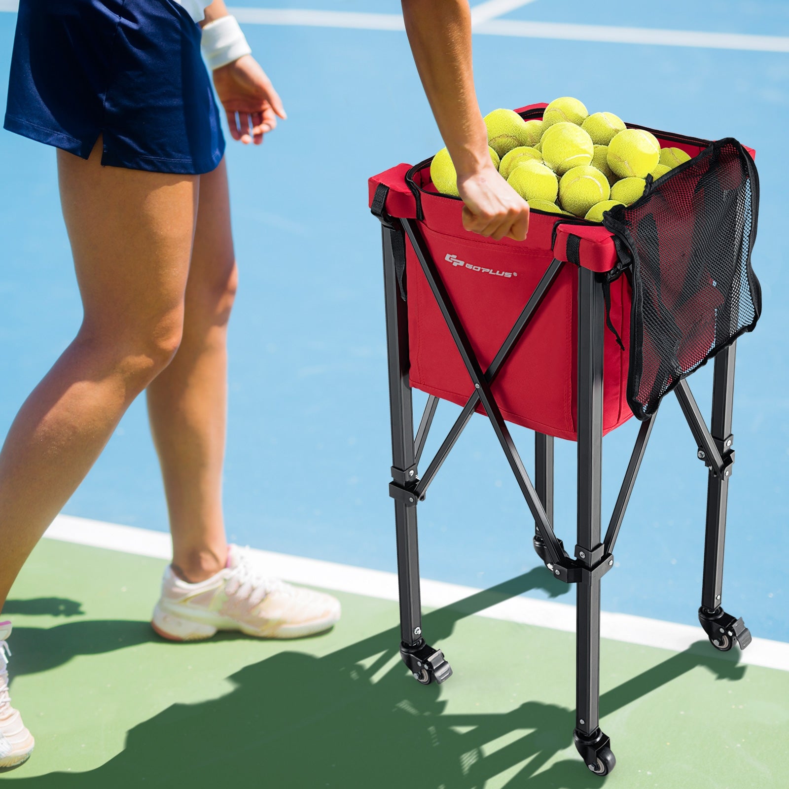 Lightweight Foldable Tennis Ball Teaching Cart with Wheels and Removable Bag, Red Sport Equipments   at Gallery Canada