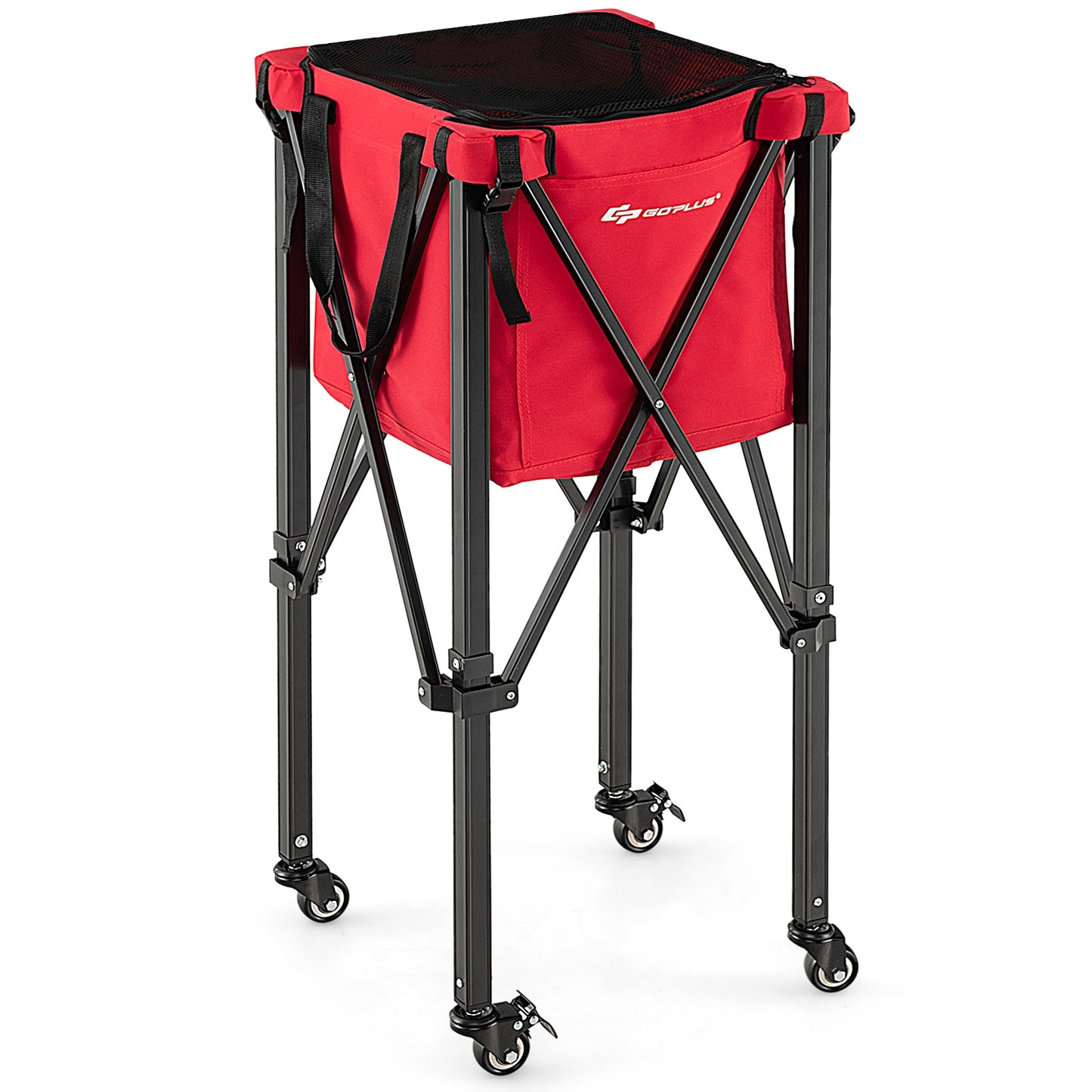 Lightweight Foldable Tennis Ball Teaching Cart with Wheels and Removable Bag, Red Sport Equipments   at Gallery Canada